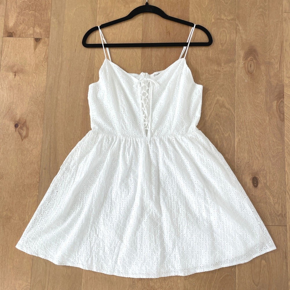 Freebird White Eyelet Lace Mini Dress Lace Up Front Spaghetti Strap Womens L